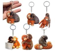 Protect Punch The Monkey Keychain, Cute Parent & Monkey Keyring, 2D Punch Monkeys Plush Keychain, Positive MonkeyKeyring, Soft Stuffed Animal Keyring for Backpack Purse Car Keys Gifts (5pcs)