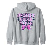 Protect Queer Youth Bold Varsity Bow Design Zip Hoodie