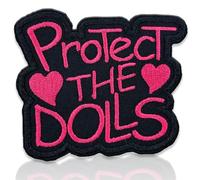 Protect The Dolls Embroidered Patch Pink Lettering Iron On Badge for Jackets Backpacks Hats Feminine Fashion Aesthetic Empowerment Cute Heart Design Durable Embroidery 3 Inch
