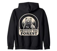 Protect The Forest Retro Grizzly Bear Nature Graphic Zip Hoodie