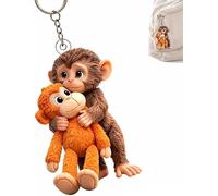 Protect The Monkey Funny Keychain, 3D Punch Keychain Decoration Monkey Pendant Animal Keyring for Bag Car Keys Accessories