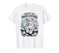 Protect The Snow Leopard, Cute Big Cat with Flowers T-Shirt