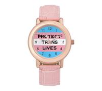 Protect Trans Lives Transgender Womens Leather Strap Elegant Lady Wrist Watches Casual Band Three-Hand Watch