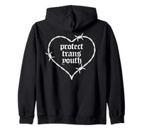 Protect Trans Youth | Barbed Wire Heart Lgbtq Leftist Pride Zip Hoodie