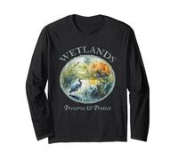 Protect Wetlands Blue Ecology Great Heron Art Bird Watching Long Sleeve T-Shirt