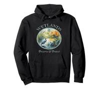 Protect Wetlands Blue Ecology Great Heron Art Bird Watching Pullover Hoodie