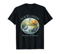 Protect Wetlands Blue Ecology Great Heron Art Bird Watching T-Shirt