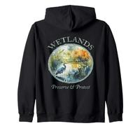 Protect Wetlands Blue Ecology Great Heron Art Bird Watching Zip Hoodie