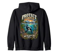 Protect What You Love Keep Our Oceans Wild Orca Lover Zip Hoodie