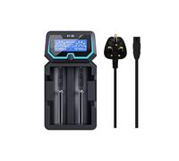 Protected 21700 Battery Charger XTAR New X2 Charger 2-Bay 18650 Charger with AC and USB input LCD Screen for 3.6V/3.7V 14500-26650 Li-ion Batteries 1.2V Ni-MH and Ni-CD Rechargeable Battery