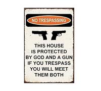 Protected by God and Gun Sign - Tin Funny Warning Signs for Property Outdoor Security