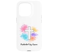 Protected By Grace Jesus Watercolor Cross Christianity Case for iPhone 15 Pro