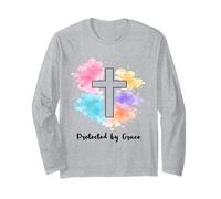 Protected By Grace Jesus Watercolor Cross Christianity Long Sleeve T-Shirt
