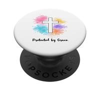 Protected By Grace Jesus Watercolor Cross Christianity PopSockets Adhesive PopGrip