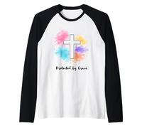 Protected By Grace Jesus Watercolor Cross Christianity Raglan Baseball Tee