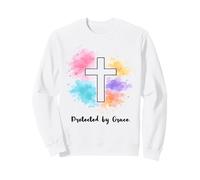 Protected By Grace Jesus Watercolor Cross Christianity Sweatshirt