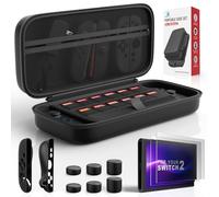 Protection Bundle for Nintendo Switch 2, Switch Accessories with Console Carrying Case, 2x Tempered Glass Screen Protectors, 2x Joy-Con Controller Cases, 6x Anti-Slip Thumb Grip Caps, All-in-One