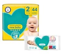 Protection Bundle Size 2, 44 Nappies, 4kg-8kg, Essential Pack With Baby Wipes 52pk