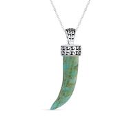 Protection Tooth Amulet Blue Turquoise Gemstone Cornicello Italian Horn L Chili Pepper Pendant Necklace Western Jewelry For Women For Men Oxidized .925 Sterling Silver Scroll