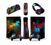 Protective 05152 For PS5 Console Disc Edition & Digital Sticker Vinyl Decal Cover For Ps5 Controller & Charging Station & Headset & Media Remote Bubble-Free Residue-Free(Disc Version)