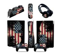 Protective 05681 For PS5 Console Disc Edition & Digital Sticker Vinyl Decal Cover For Ps5 Controller & Charging Station & Headset & Media Remote Bubble-Free Residue-Free(Disc Version)