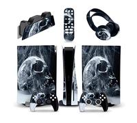 Protective 22350 For PS5 Console Disc Edition & Digital Sticker Vinyl Decal Cover For Ps5 Controller & Charging Station & Headset & Media Remote Bubble-Free Residue-Free(Disc Version)