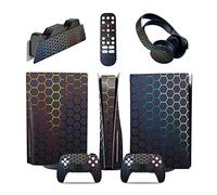 Protective 53612 For PS5 Console Disc Edition & Digital Sticker Vinyl Decal Cover For Ps5 Controller & Charging Station & Headset & Media Remote Bubble-Free Residue-Free(Disc Version)