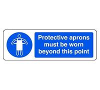 Protective Aprons Must Be Worn Beyond This Point - safety sign - High tack self-adhesive sticker (150mm x 50mm) Viewing Distance within 3m.
