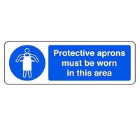 Protective Aprons Must Be Worn In This Area - safety sign - 1.2mm Rigid plastic for indoor/outdoor usage (600mm x 200mm) Viewing Distance within 14m.