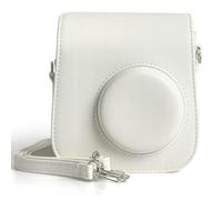 Protective Camera Case Compatible with Instax Mini SE 7 Plus 7+ Instant Accessories, Custom Fit PU Leather Bag with Adjustable Shoulder Strap Removable Front Cover, Compact Carrying Storage (White)