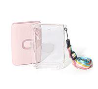Protective Camera Case for Fuji for Instax Mini Link 2, Hard Case with Adjustable Rainbow Shoulder Strap, Latch Fixation, Transparent