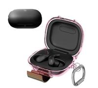 Protective Case Compatible with Beats Powerbeats Fit, Transparent TPU Shockproof Cover with Built-in Stand and Carabiner (Transparent Pink)