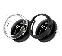 Protective Case Compatible with Google Pixel Watch 2 Case, Hard PC Case, Shockproof Cover, All-Round Protective Case for Pixel Watch 2 2023 Accessories (Black + Clear)