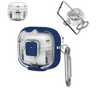 Protective Case Compatible with JBL Tune Flex, PC Hard Shell Cover with Stand and Carabiner, Transparent Shockproof Skin for Wireless Earbuds Charging Box, Travel Sports Accessory (Blue)