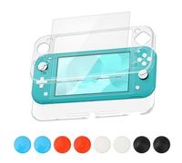 Protective Case Compatible with Nintendo Switch Lite 2019, HD Clear Crystal PC Hard Cover with Screen Protector and 8 Pcs Thumb Grip Caps Shock-Absorption Anti-Scratch Shell Case for Switch Lite