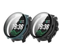 Protective Case Compatible with Suunto Race 2, PC Hard Case with Tempered Glass Film, Protective Accessories, Scratch-Resistant Housing (Black + Green)