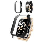Protective Case Cover Compatible with Haulvean 1.85" Smartwatch, Hard PC Shell & 9H Tempered Glass Screen Protector - Shockproof, Scratch-Resistant, Full Coverage (Black)