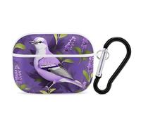 Protective Case for AirPods Pro 2nd/1st Bird in Purple Lavender Floral Flowers AirPods Pro Case Accessory with Keychain,Supports Wired Or Wireless Charging