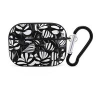 Protective Case for AirPods Pro 2nd/1st Black White Striped Flowers AirPods Pro Case Accessory with Keychain,Supports Wired Or Wireless Charging