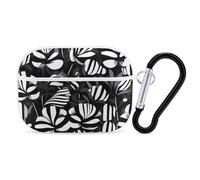 Protective Case for AirPods Pro 2nd/1st Black White Striped Flowers AirPods Pro Case Accessory with Keychain,Supports Wired Or Wireless Charging