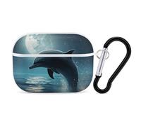 Protective Case for AirPods Pro 2nd/1st Dolphin in The Moonlight AirPods Pro Case Accessory with Keychain,Supports Wired Or Wireless Charging
