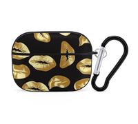Protective Case for AirPods Pro 2nd/1st Gold Lips AirPods Pro Case Accessory with Keychain,Supports Wired Or Wireless Charging