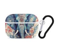 Protective Case for AirPods Pro 2nd/1st Peacock Feathers Elephant AirPods Pro Case Accessory with Keychain,Supports Wired Or Wireless Charging