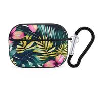Protective Case for AirPods Pro 2nd/1st Tropical Summer Hawaiian Flower Palm Leaves AirPods Pro Case Accessory with Keychain,Supports Wired Or Wireless Charging