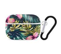Protective Case for AirPods Pro 2nd/1st Tropical Summer Hawaiian Flower Palm Leaves AirPods Pro Case Accessory with Keychain,Supports Wired Or Wireless Charging