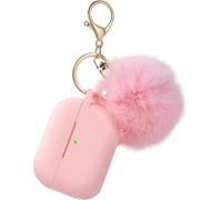Protective Case for Airpods Pro 3 2025, Compatible for Airpods Pro 3rd Generation Case Soft Silicone Together Puff Fluffy Ball Pom Pom and Keychain (Light Pink)