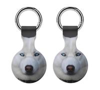 Protective Case for Apple AirTags with Keychain,Blue Eyed White Husky Print Silicone Air Tags Case,Tracker Cover for AirTags,Air Tag Keyring Holder for Pets Wallet Backpacks Luggage
