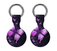 Protective Case for Apple AirTags with Keychain,Butterfly Purple Print Silicone Air Tags Case,Tracker Cover for AirTags,Air Tag Keyring Holder for Pets Wallet Backpacks Luggage
