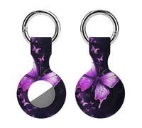 Protective Case for Apple AirTags with Keychain,Butterfly Purple Print Silicone Air Tags Case,Tracker Cover for AirTags,Air Tag Keyring Holder for Pets Wallet Backpacks Luggage