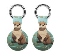 Protective Case for Apple AirTags with Keychain,Cartoon Cute Otter Print Silicone Air Tags Case,Tracker Cover for AirTags,Air Tag Keyring Holder for Pets Wallet Backpacks Luggage